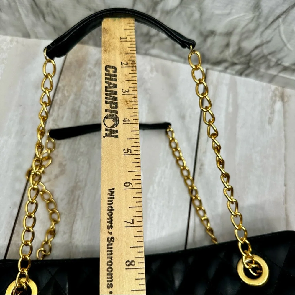 Monet Black Gold Chain Pattern Tote Bag Vintage 80s Jewelry Print Large Cloth